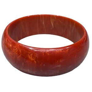 Vintage Bakelite Bangle, Burnt Orange with Yellow Swirls, 1940s Paprika Tested